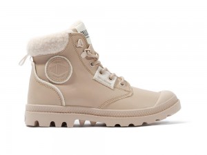 Beige Tan Palladium PAMPA HI SNOW WARM Women High Tops Shoes Israel | 70169-SEPX