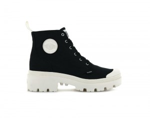 Black Palladium PALLABASE TWILL Women High Top Boots Israel | 24319-DOWC