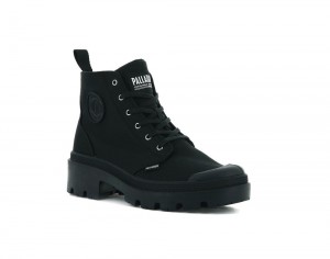 Black / Black Palladium PALLABASE TWILL Women High Top Boots Israel | 24730-BQWA