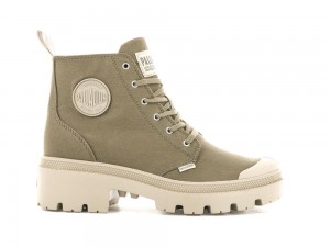 Butternut Green Palladium PALLABASE TWILL Women High Top Boots Israel | 50167-WPEL