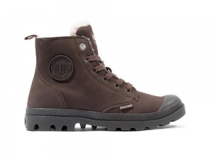 Dark Cocoa Brown Palladium PAMPA HI ZIP WL Women High Tops Shoes Israel | 70586-GFYV