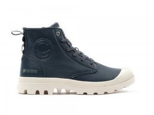 Dark Navy Palladium PAMPA HI RE-VEGAN LTH Women High Tops Shoes Israel | 60534-WNJQ