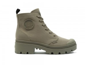 Dusky Green Palladium PALLABASE TWILL Women High Top Boots Israel | 95701-YQOJ