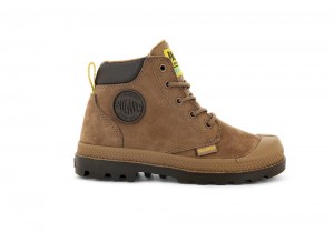 Mahogany Brown Palladium PAMPA HI CUFF WP OZ Kids' High Top Boots Israel | 32890-LTAE