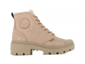 Ochre Tan Brown Palladium PALLABASE NUBUCK ZIP WL Women High Tops Shoes Israel | 24590-YHXC