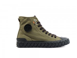 Olive Night / Black Palladium PALLA ACE CANVAS MID Men High Top Sneakers Israel | 70264-UFLW