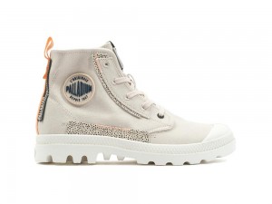 Sand Beige Palladium PAMPA UNDERLAYER Women High Tops Shoes Israel | 38692-DQEO