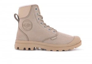 Warm Sand Brown Palladium PAMPA SPORT CUFF WPS Women High Top Boots Israel | 82041-VGXF