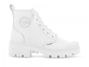 White / Black Palladium PALLABASE LEATHER Women High Top Boots Israel | 35814-KCXT