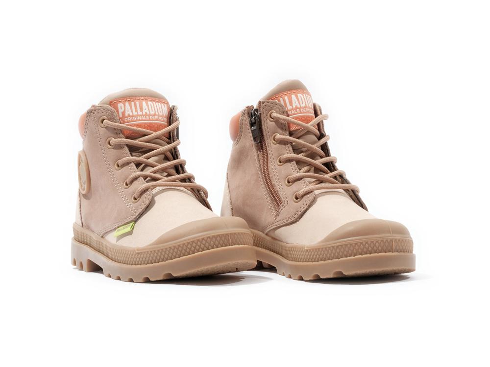 Beige Tan / Nude Brown Palladium PAMPA HI CUFF WP OZ Kids' High Top Boots  Israel |  35678-OCIM