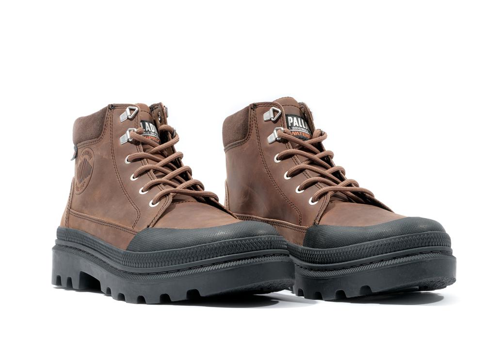 Bison Brown Palladium PALLATROOPER CUFF WP+ Men High Tops Shoes  Israel |  68934-DZMQ