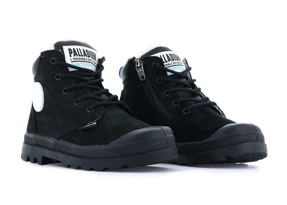 Black / Black Palladium PAMPA HI CUFF WPS OZ Kids' High Top Boots  Israel |  72908-ALKP