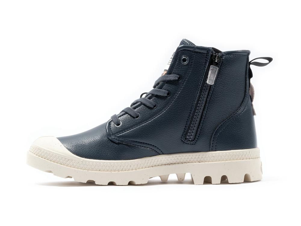 Dark Navy Palladium PAMPA HI RE-VEGAN LTH Women High Tops Shoes  Israel |  60534-WNJQ