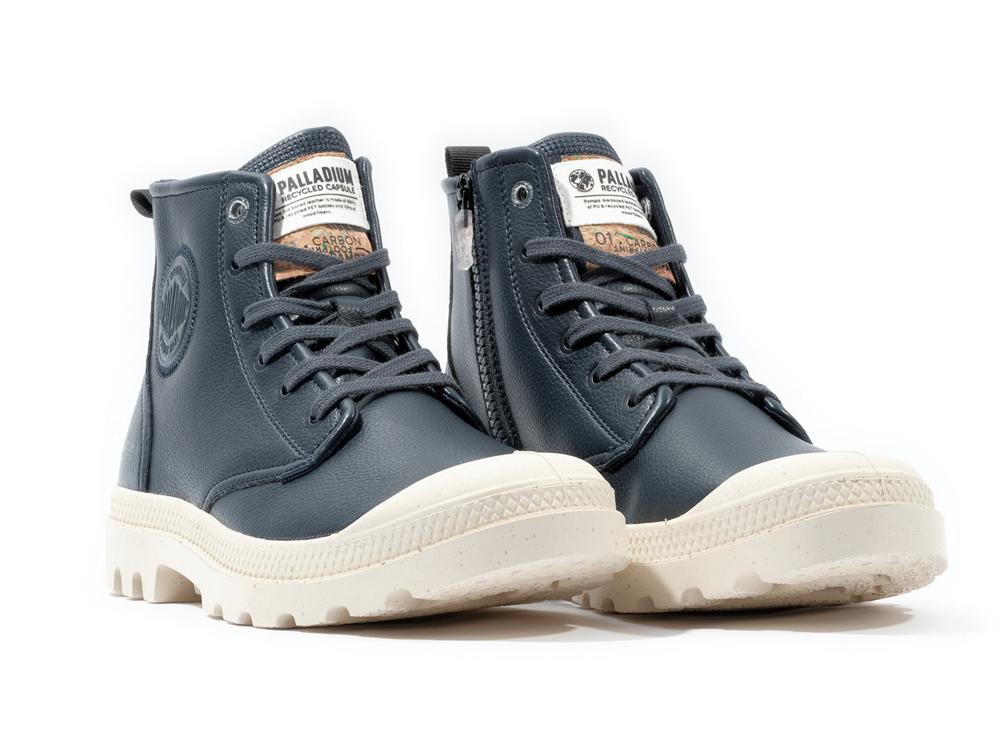 Dark Navy Palladium PAMPA HI RE-VEGAN LTH Women High Tops Shoes  Israel |  60534-WNJQ