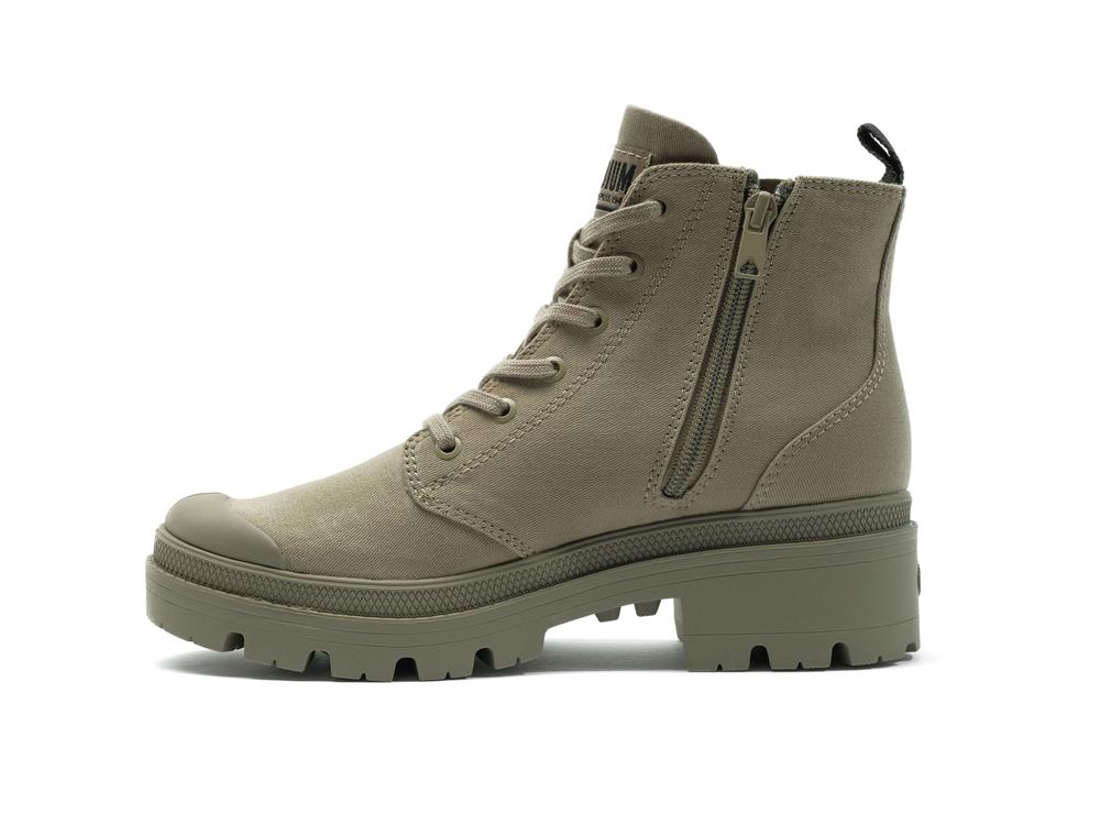 Dusky Green Palladium PALLABASE TWILL Women High Top Boots  Israel |  95701-YQOJ