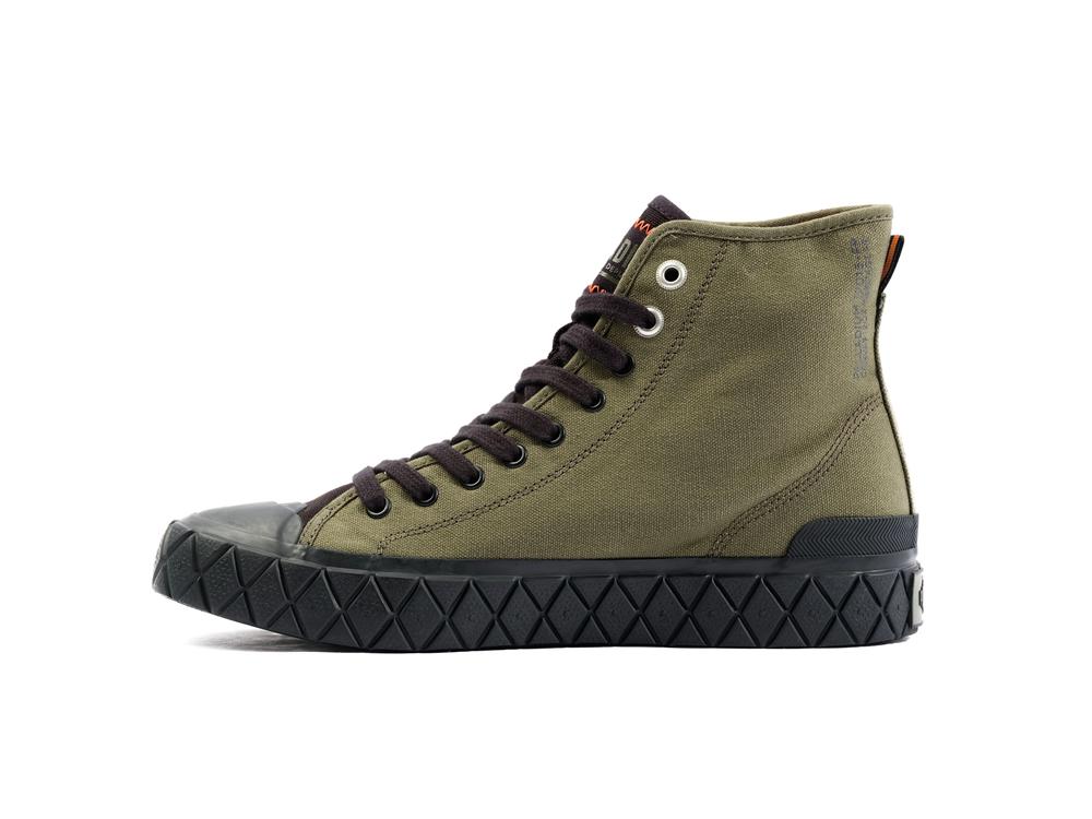 Olive Night / Black Palladium PALLA ACE CANVAS MID Men High Top Sneakers  Israel |  70264-UFLW