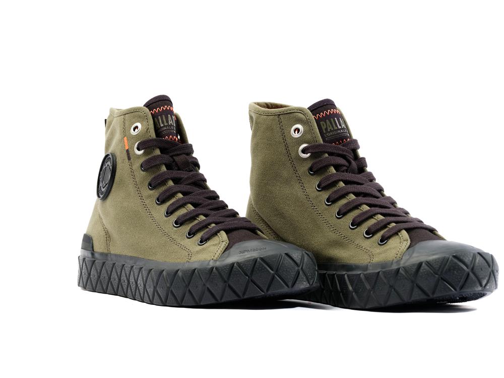 Olive Night / Black Palladium PALLA ACE CANVAS MID Men High Top Sneakers  Israel |  70264-UFLW