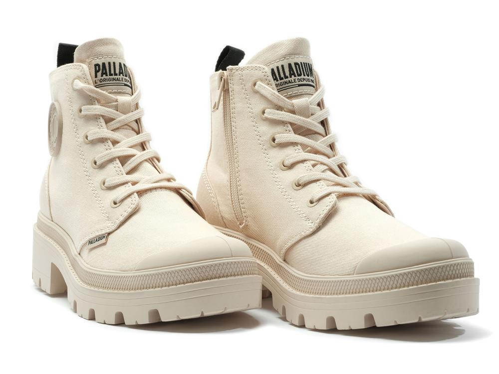 Sand Beige Palladium PALLABASE TWILL Women High Tops Shoes  Israel |  30547-SCDG