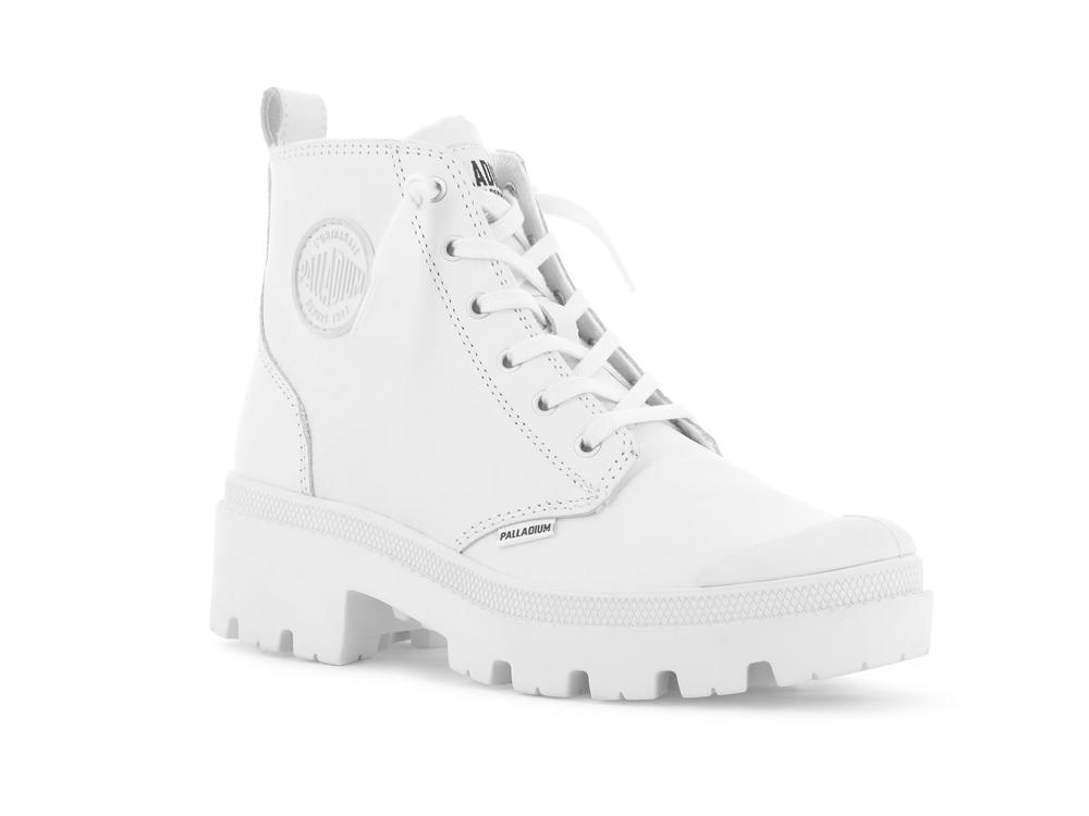 White / Black Palladium PALLABASE LEATHER Women High Top Boots  Israel |  35814-KCXT