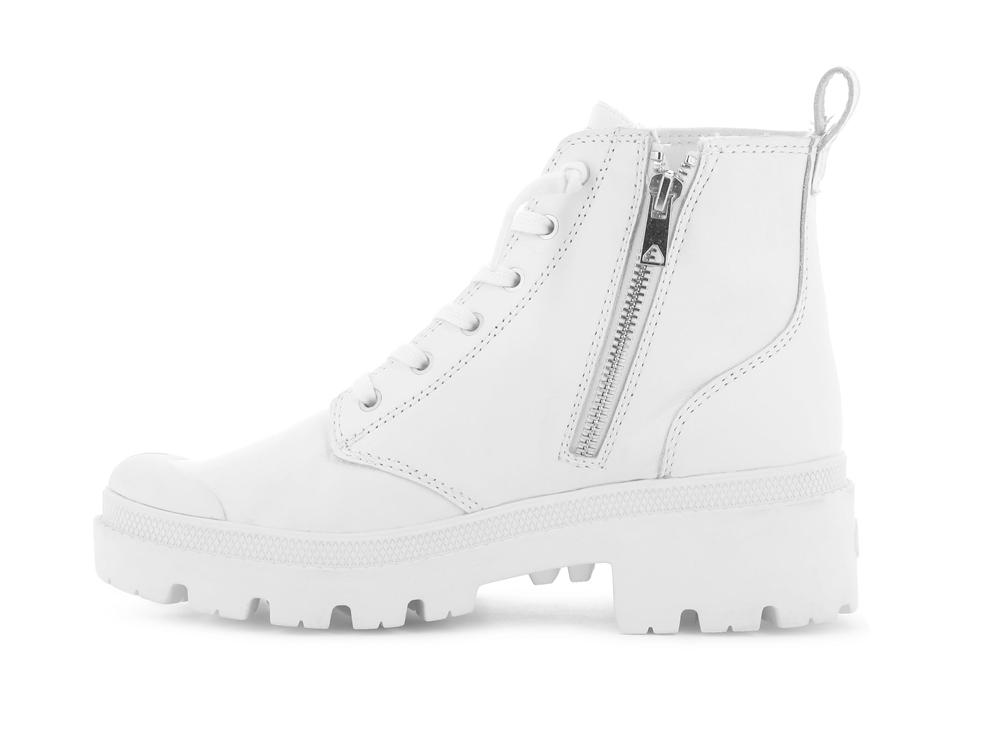 White / Black Palladium PALLABASE LEATHER Women High Top Boots  Israel |  35814-KCXT