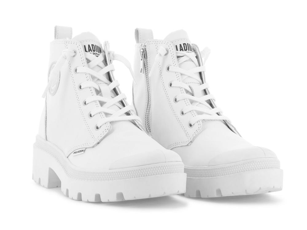 White / Black Palladium PALLABASE LEATHER Women High Top Boots  Israel |  35814-KCXT