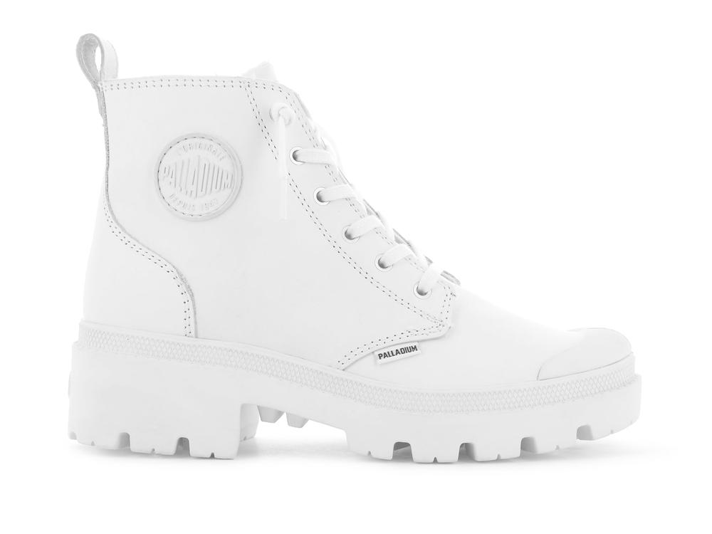 White / Black Palladium PALLABASE LEATHER Women High Top Boots  Israel |  35814-KCXT